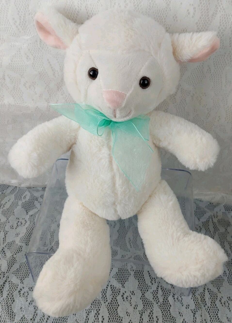 Dan Dee Lamb White Green Sheer Ribbon Bow Easter 14" Plush Stuffed Animal 2019